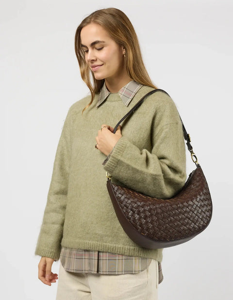 O My Bag - Leo Maxi Chocolate Woven Soft Grain Leather UNNA S