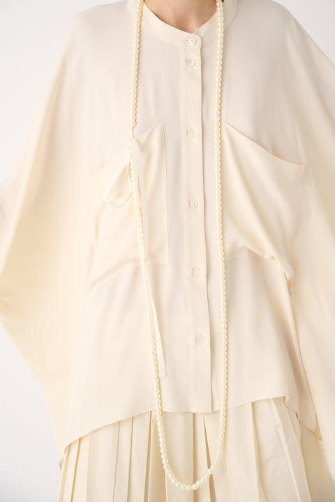 MeiMeij - Isolde Oversized Collarless Tunika Silk Shirt