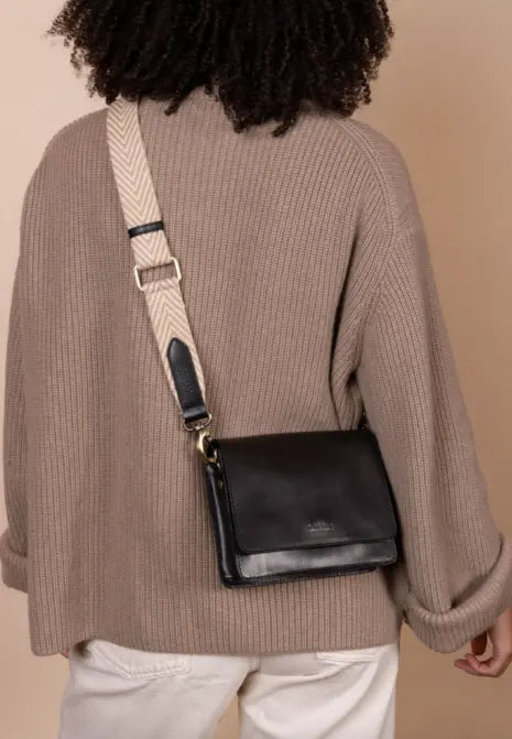 O My Bag - Sand Webbing Strap Black leather - UNNA S