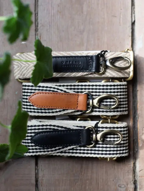 O My Bag - Checkered Webbing Strap Black Leather - UNNA S