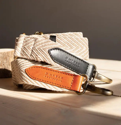 O My Bag - Sand Webbing Strap Black leather - UNNA S