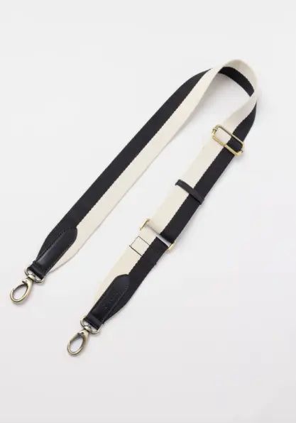 O My Bag - Black/White Webbing Strap With Black Leather - UNNA S