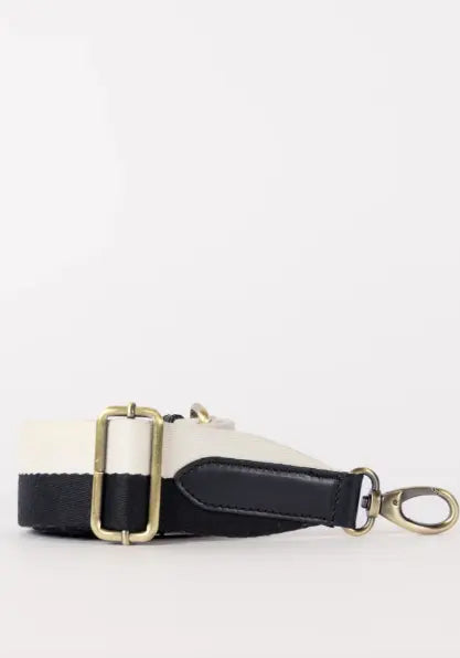 O My Bag - Black/White Webbing Strap With Black Leather - UNNA S