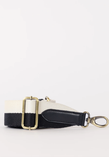 O My Bag - Black/White Webbing Strap With Black Leather