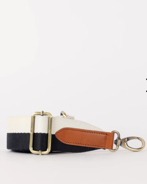 O My Bag - Black/White Webbing Strap With Cognac Leather