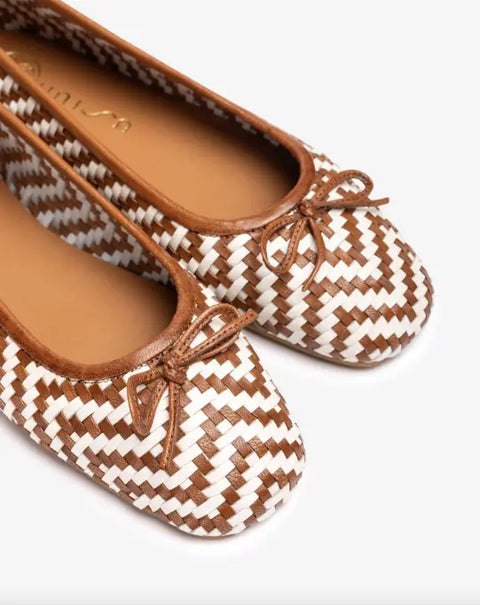 Unisa - Amy Braided Leather Ballerina White/Brown - UNNA S