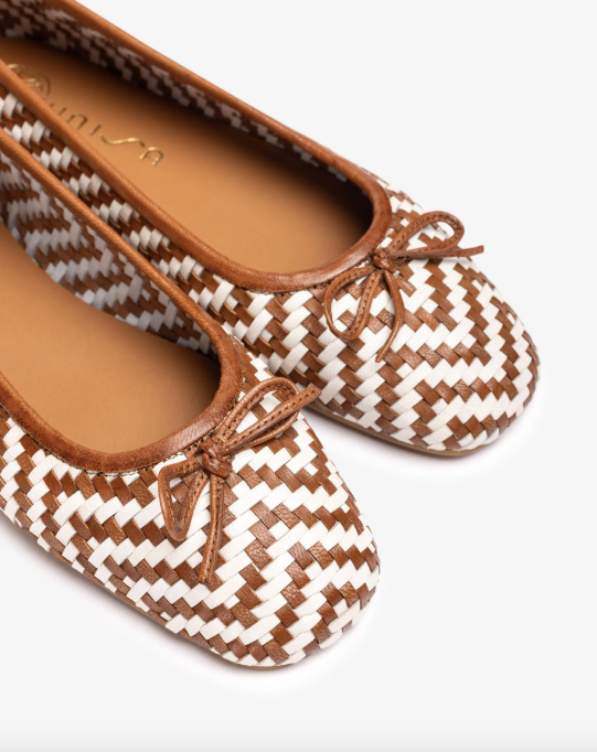 Unisa - Amy Braided Leather Ballerina White/Brown