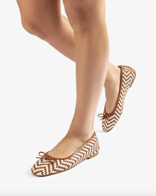 Unisa - Amy Braided Leather Ballerina White/Brown