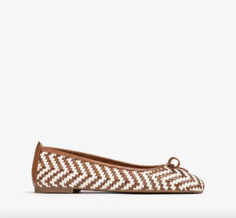 Unisa - Amy Braided Leather Ballerina White/Brown - UNNA S