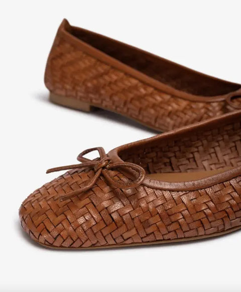 Unisa - Amy Braided Leather Ballerina Brown - UNNA S
