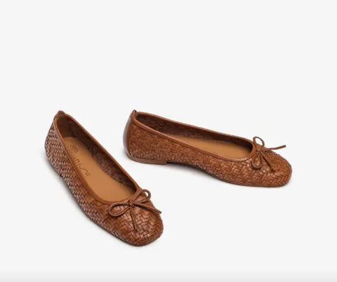 Unisa - Amy Braided Leather Ballerina Brown - UNNA S