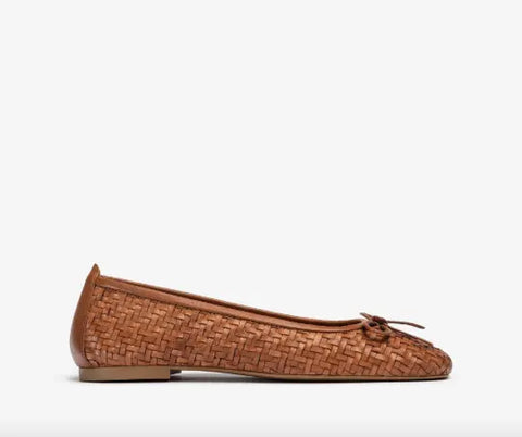 Unisa - Amy Braided Leather Ballerina Brown - UNNA S
