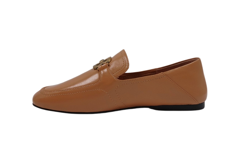 Bibi Lou Tina Loafer in Shiny Leather and Camel Brown