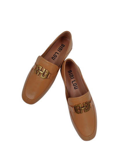 Bibi Lou Tina Loafer in Shiny Leather and Camel Brown