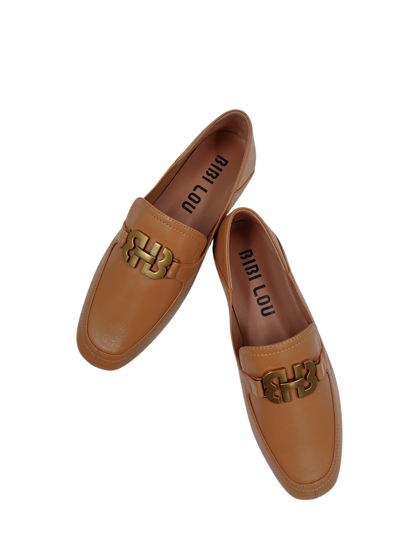 Bibi Lou Tina Loafer in Shiny Leather and Camel Brown