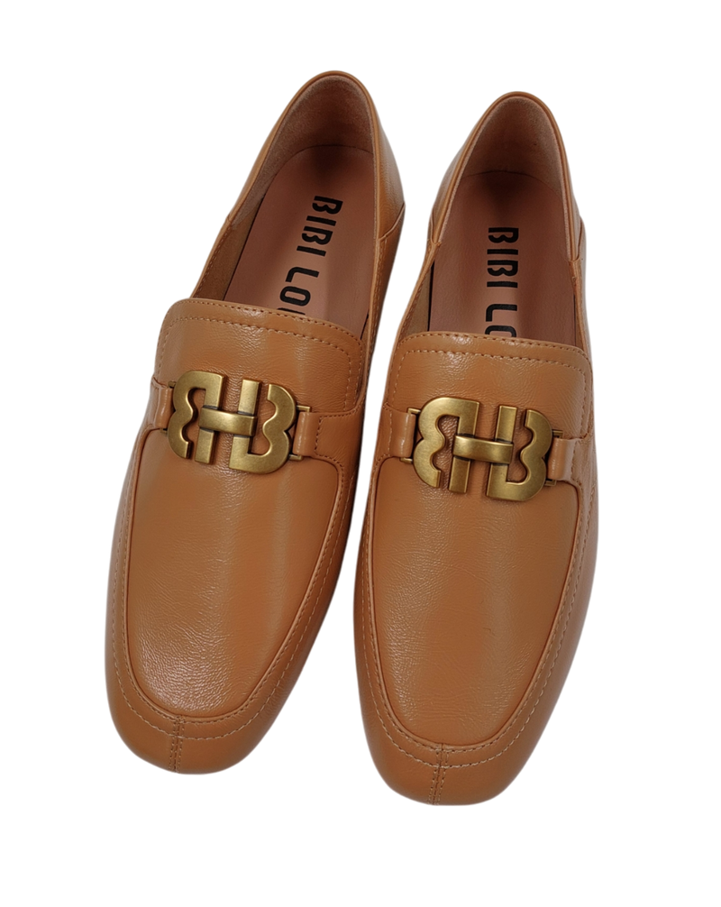 Bibi Lou Tina Loafer in Shiny Leather and Camel Brown