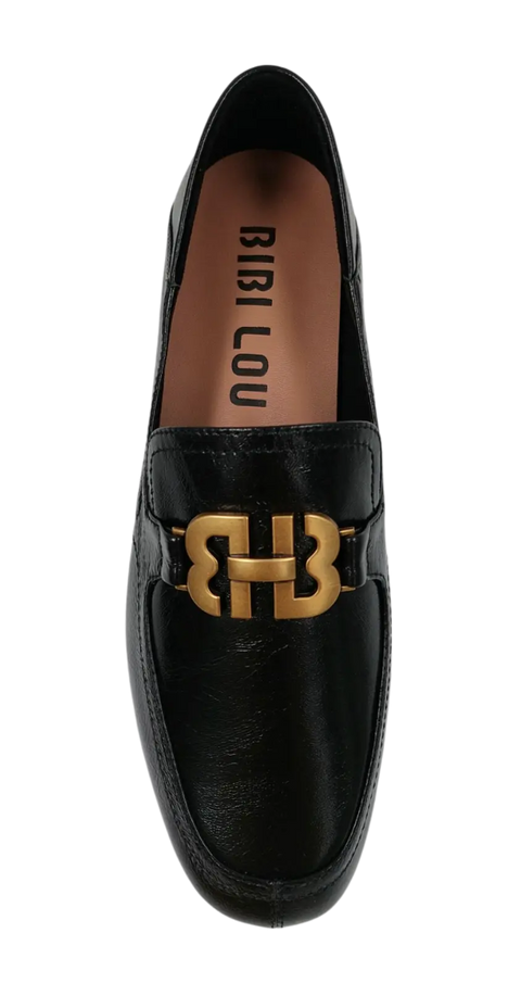 Bibi Lou Tina Loafer in Shiny Leather and Black Color