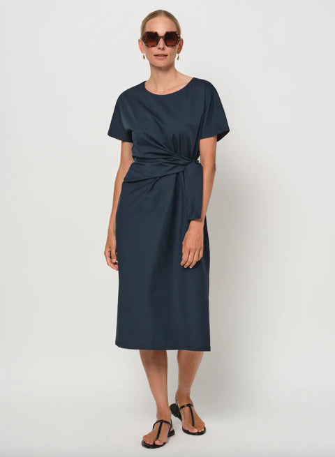 LaSalle - Amanda Cap Sleeve Tie Dress Dark Blue - UNNA S