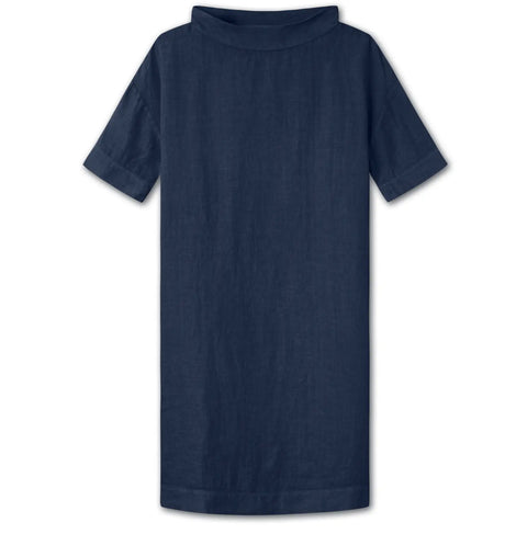 By Basics - Linen Dress With Collar Midnight Blue - UNNA S