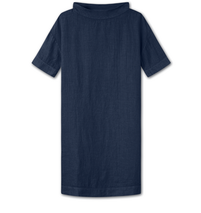 By Basics - Linen Dress With Collar Midnight Blue