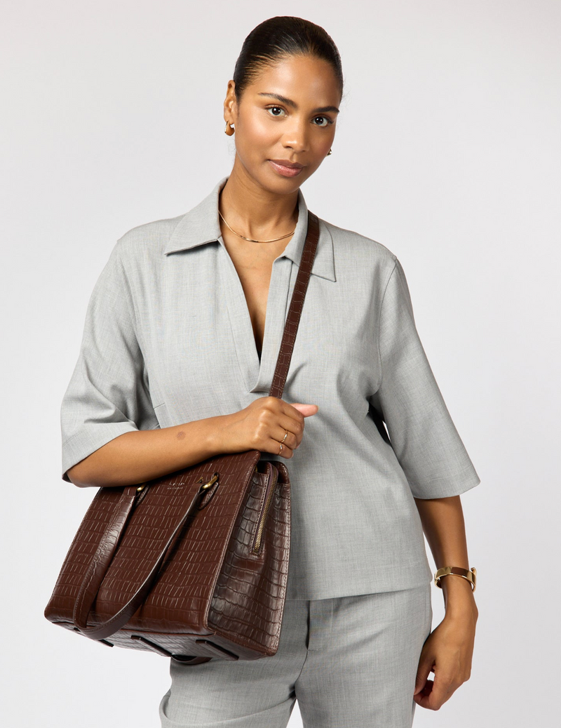 O My Bag Amsterdam - Blair Croco Print Leather Chocolate