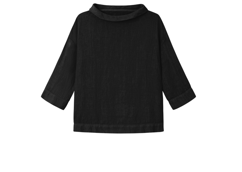 By Basics - Linen Blouse With Collar Black