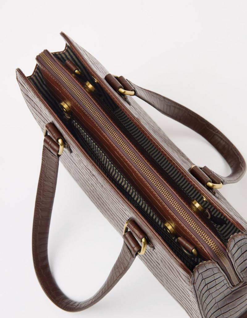 O My Bag Amsterdam - Blair Croco Print Leather Chocolate