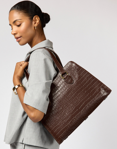 O My Bag Amsterdam - Blair Croco Print Leather Chocolate