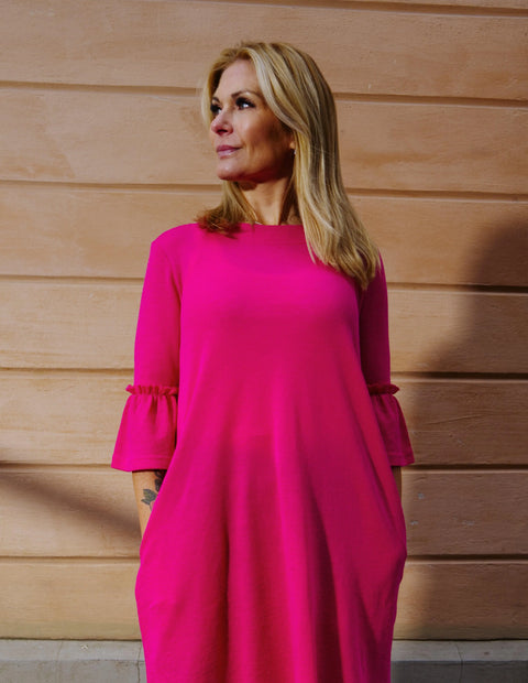 By Basics - Ruffel Sleeve Merino Dress Pink