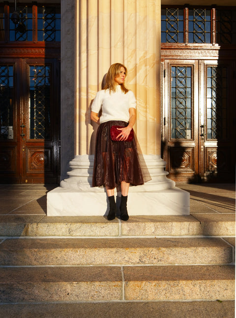 MeiMeij - Elodie Pleated Midi Skirt Chocolate