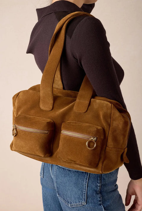 Unisa - Fotini Split Leather Bowling Bag Brown