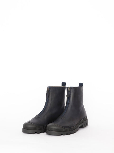 Lofina - Gasoline Front Zipper Ankle Boot Black