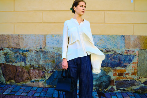 MeiMeij - Isolde Oversized Collarless Tunika Silk Shirt