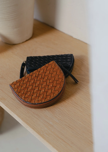 Laura Coin Purse - Cognac Woven Classic Leather