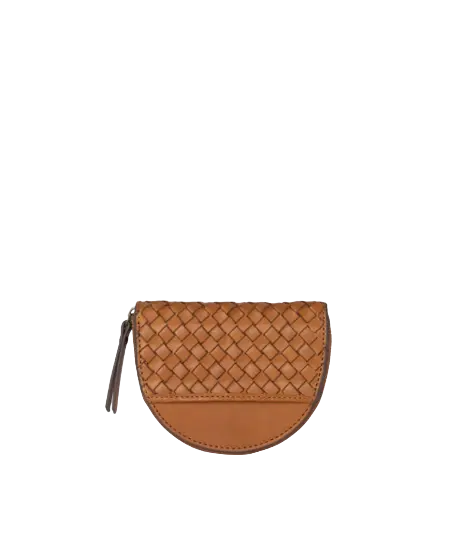 Laura Coin Purse - Cognac Woven Classic Leather - UNNA S