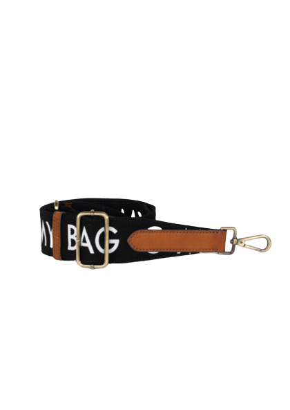 O My Bag - Black/Cognac Canvas Logo Strap Long