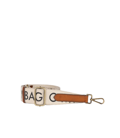 O My Bag - White/Cognac Canvas Logo Strap Long