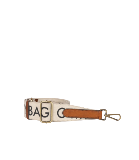 O My Bag - White/Cognac Canvas Logo Strap Long