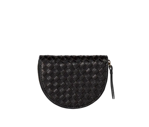 Laura Coin Purse - Black Woven Classic Leather - UNNA S