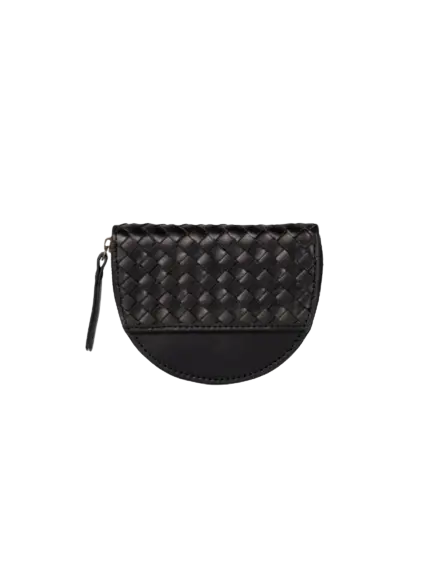 Laura Coin Purse - Black Woven Classic Leather - UNNA S