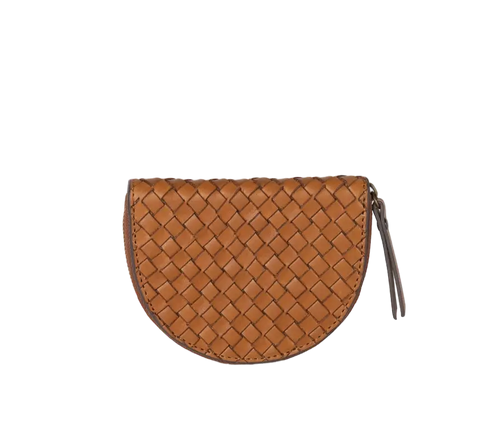 Laura Coin Purse - Cognac Woven Classic Leather - UNNA S