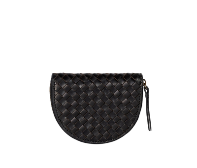 Laura Coin Purse - Black Woven Classic Leather