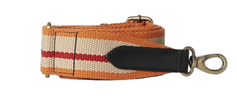 O My Bag - Orange & Red Webbing Strap Black Leather - UNNA S