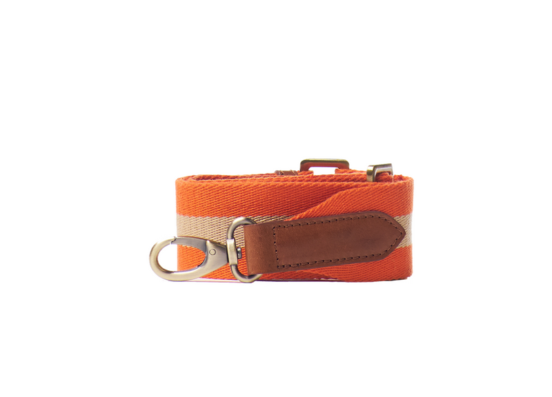 O My Bag - Orange Webbing Strap Cognac Leather