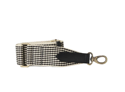 O My Bag - Checkered Webbing Strap Black Leather - UNNA S