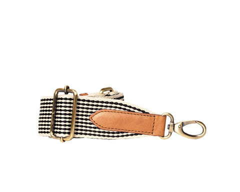 O My Bag - Checkered Webbing Strap Cognac Leather - UNNA S