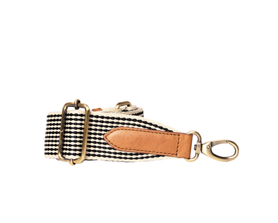 O My Bag - Checkered Webbing Strap Cognac Leather